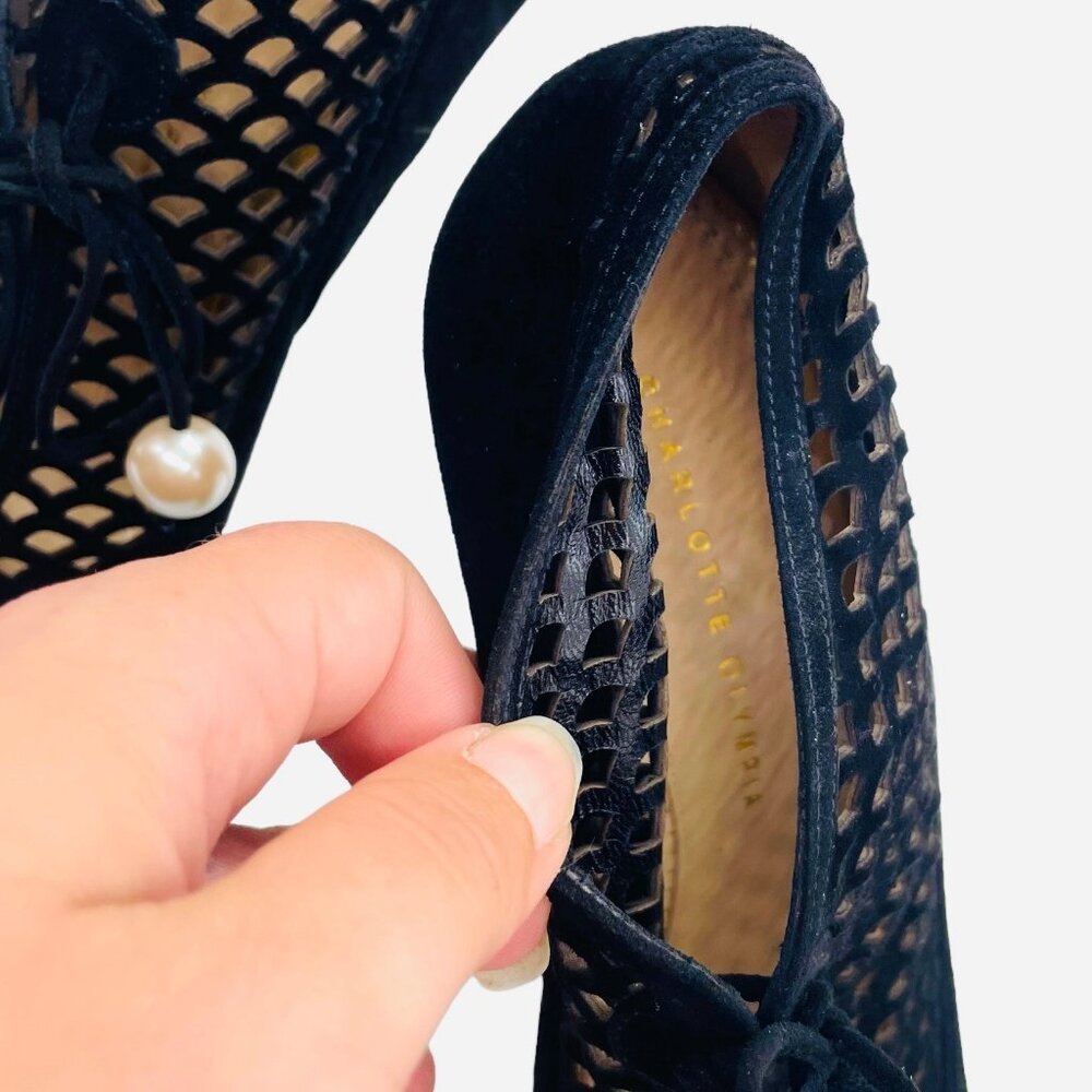 Charlotte Olympia Minerva Laser Cut Suede Platform Heels 40 Dark Academia Goth - Picture 7 of 10